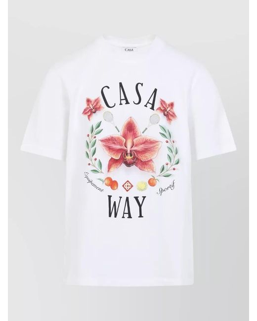 Casablanca White Orchid Graphic Cotton T-Shirt for men