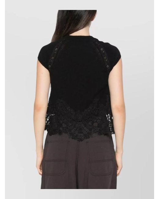 Ermanno Scervino Black Lace Trim Cashmere Knit Cropped Top