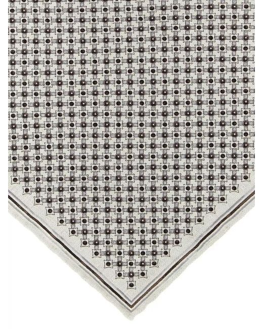 Brunello Cucinelli Gray Silk Printed Pocket Square for men