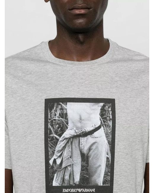 Emporio Armani Gray Graphic Cotton Jersey Crew Neck T Shirt for men
