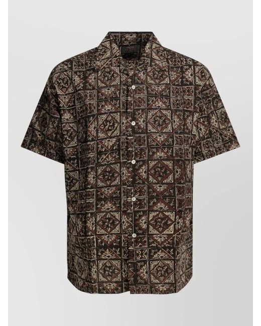 Beams Plus Brown Block Print Short Sleeve Casual Shirt for men