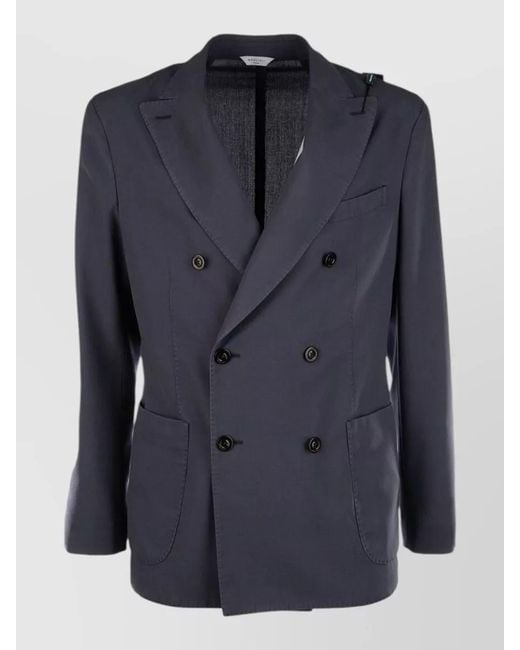 Boglioli Blue Double Breasted Jacket Back Vent Buttons for men