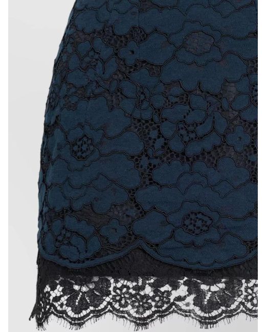 Patou Blue High Waist Midi Skirt Silk Lace