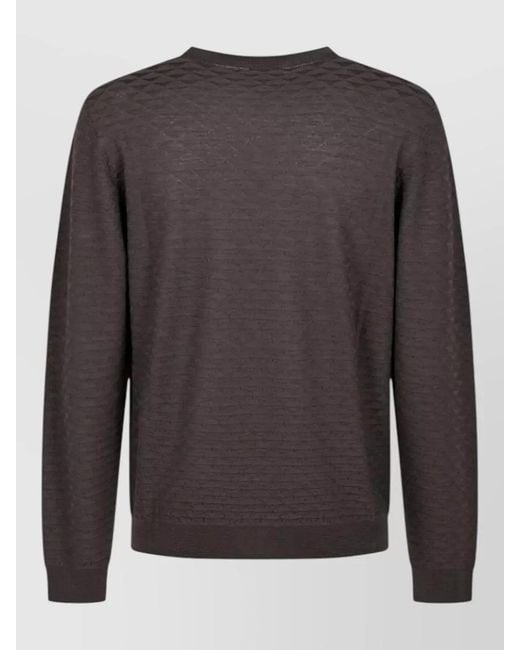 Giorgio Armani Gray Crew Neck Long Sleeve Textured Knit Top for men