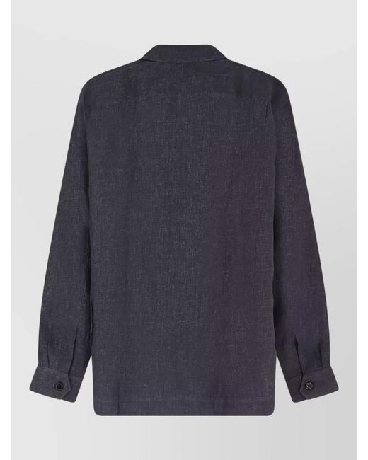 Brunello Cucinelli Blue Linen Easy Fit Shirt for men