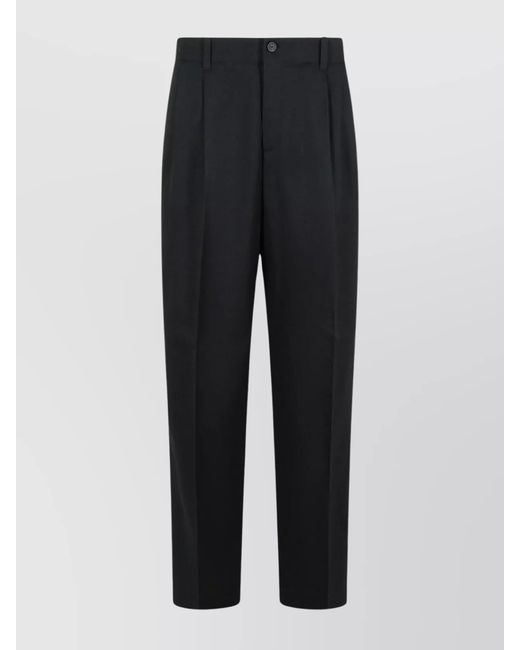Golden Goose Deluxe Brand Black Virgin Wool Pleated Straight-Leg Trousers for men