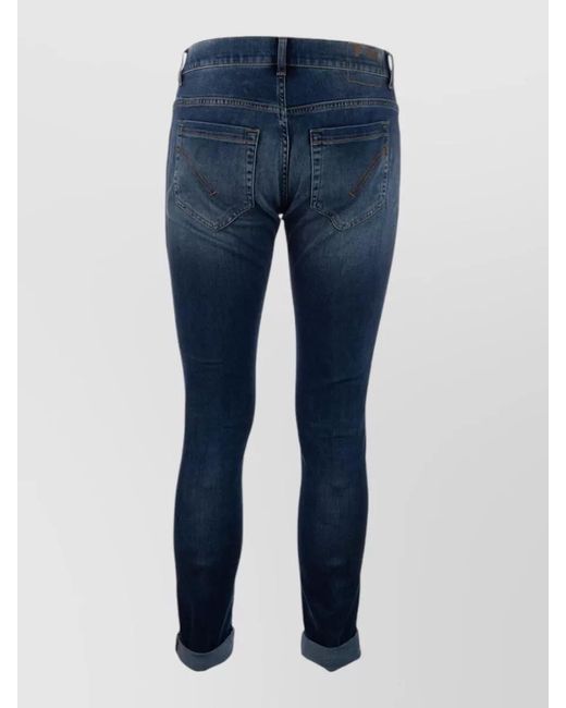 Dondup Blue Trousers Belt Loops Faded Wash Five Pockets for men