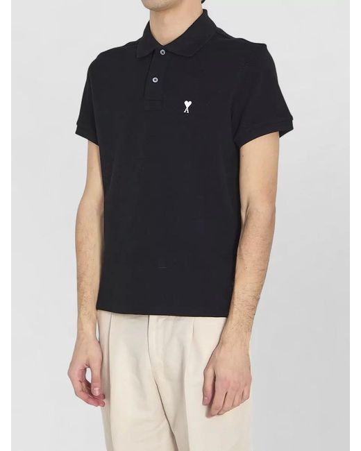 AMI Blue Cotton Piqué Short-Sleeve Polo Shirt for men