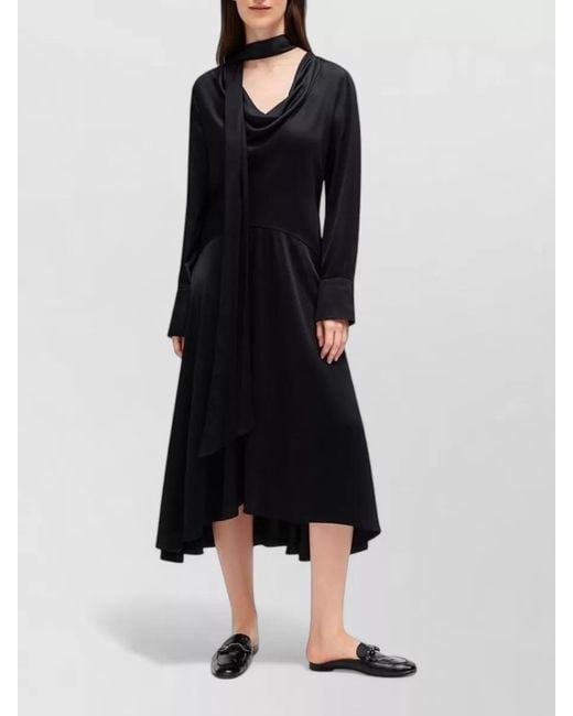 Ganni Black Midi Dress Scarf Detail Draped Neckline