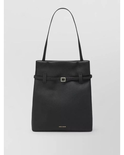 MANU Atelier Black Tote Bag Buckle Detail Top Handle