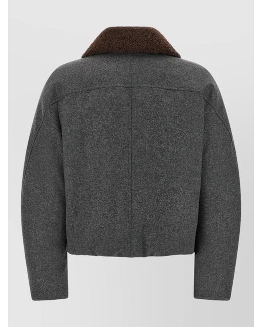 Brunello Cucinelli Gray Shearling Collar Cropped Wool Cashmere Jacket