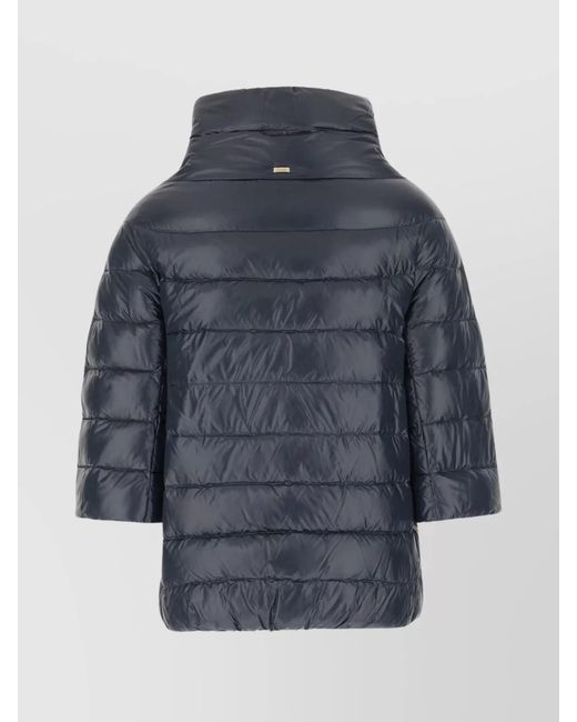 Herno Blue Puffer Coat With 3/4 Sleeves And High Collar