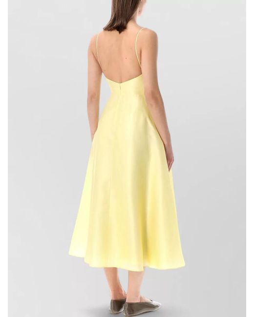 Alberta Ferretti Yellow Silk Sleeveless V-Neck Midi Dress