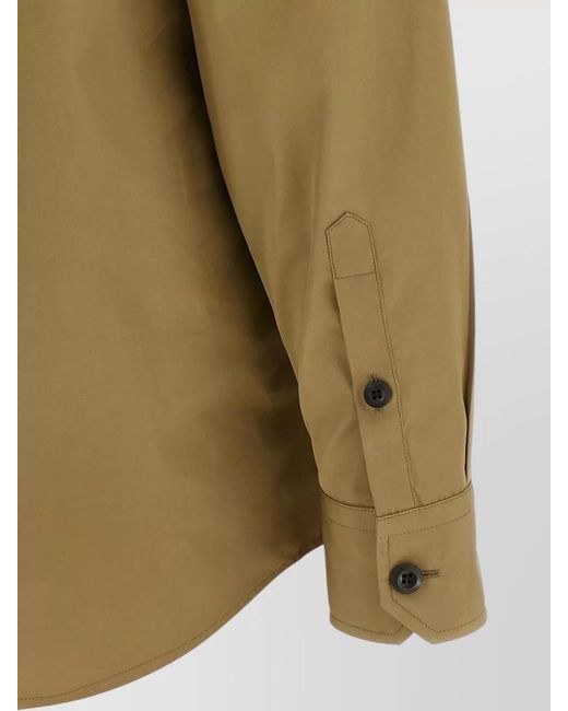 Prada Green Cotton Poplin Shirt Tailored Collar Button Epaulettes
