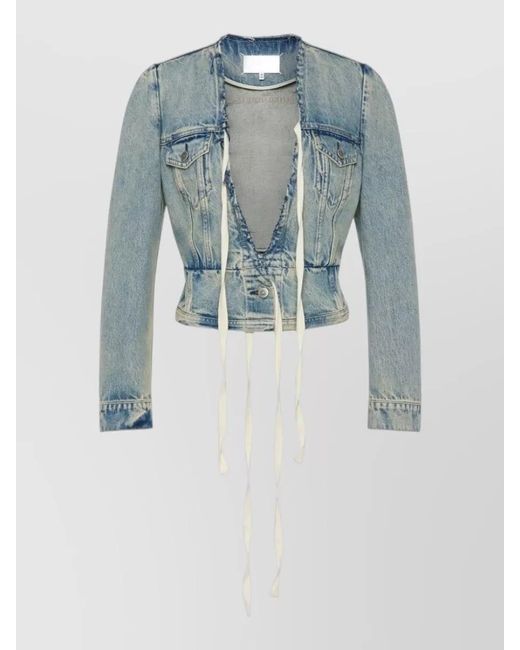 Maison Margiela Blue Denim Cotton Jacket Distressed Frayed Pockets Buttons