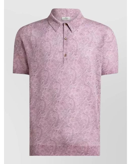 Etro Pink Floral Knit Polo Shirt Short Sleeves for men