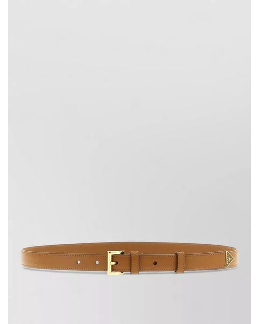 Prada White Leather Belt Featuring Signature Hardware