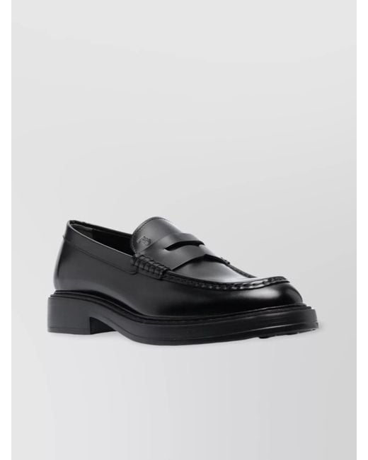 Tod's Black Leather Loafers With Round Toe And Penny Strap for men