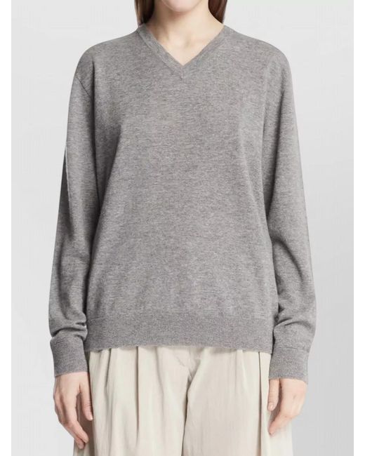 The Row White Nian Cashmere Knit V Neck Sweater