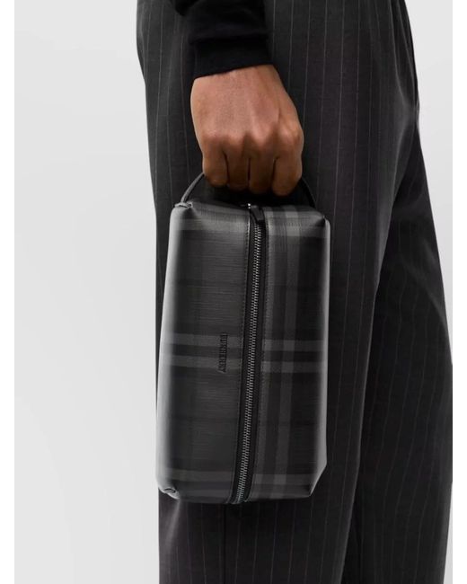 Burberry Black Plaid Pattern Clutch Bag Featuring Handle for men