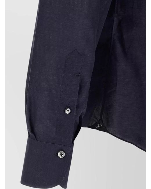 Finamore 1925 Blue Porto Shirt Button Down Collar Pocket for men
