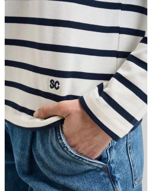Semicouture Blue Carmelita Striped Crew Neck Cotton Sweater