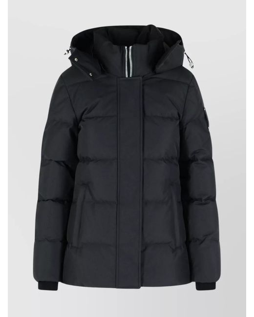 Moose Knuckles Black Hooded Quilted Down Jacket Pockets