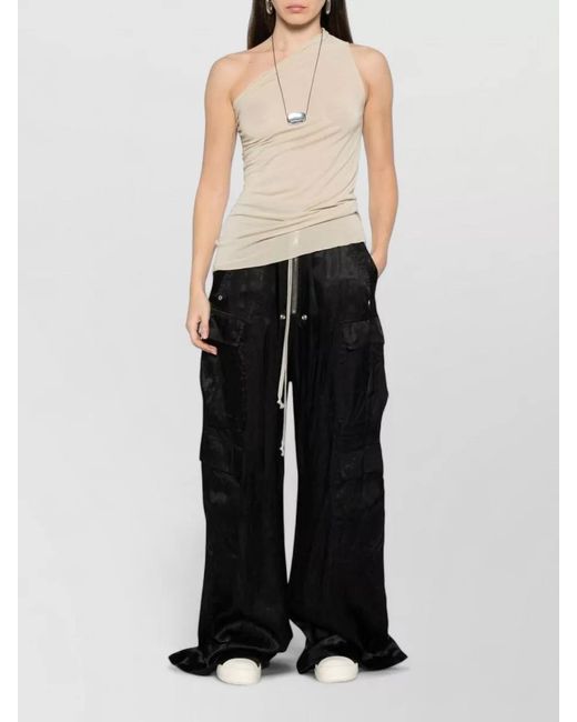 Rick Owens Natural Silk One-Shoulder Draped Tank Top