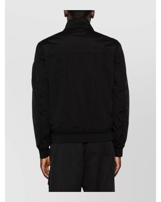 C P Company Black Short Jacket Side Pockets Ribbed Cuffs Hem for men