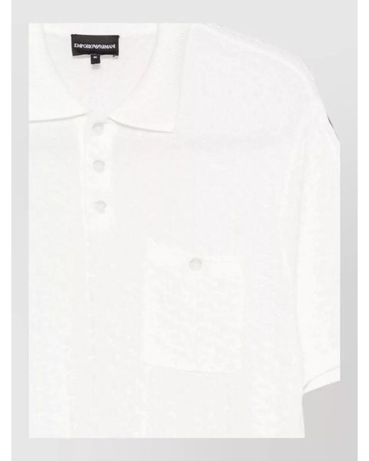 Emporio Armani White Knitted Polo Shirt Short Sleeves Pocket for men