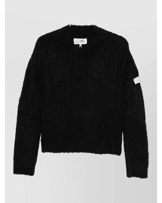 MM6 by Maison Margiela Black Logo Crew Neck Regular Fit Jumper