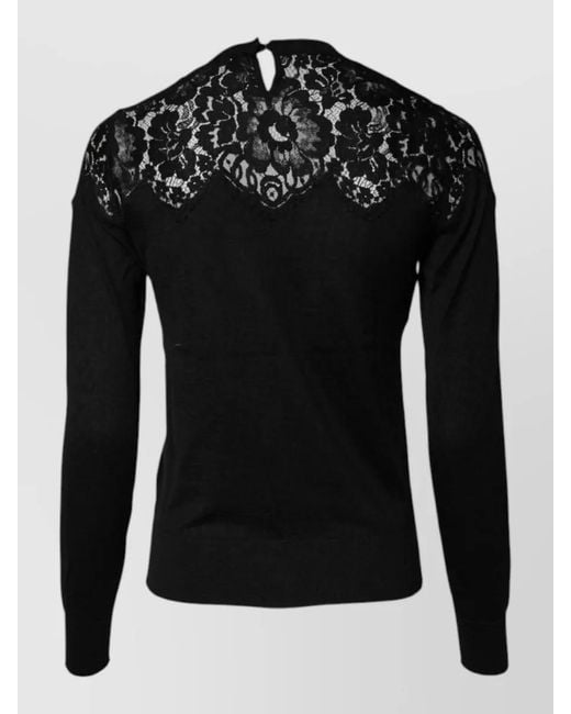 Dolce & Gabbana Black Cashmere Silk Lace-Trim Long-Sleeve Jumper