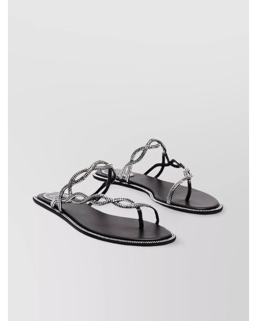 Rene Caovilla White Flat Braid Open Toe Sandals