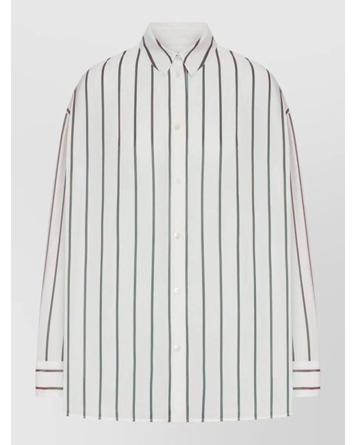 Gucci White Silk Web Motif Long-Sleeve Shirt