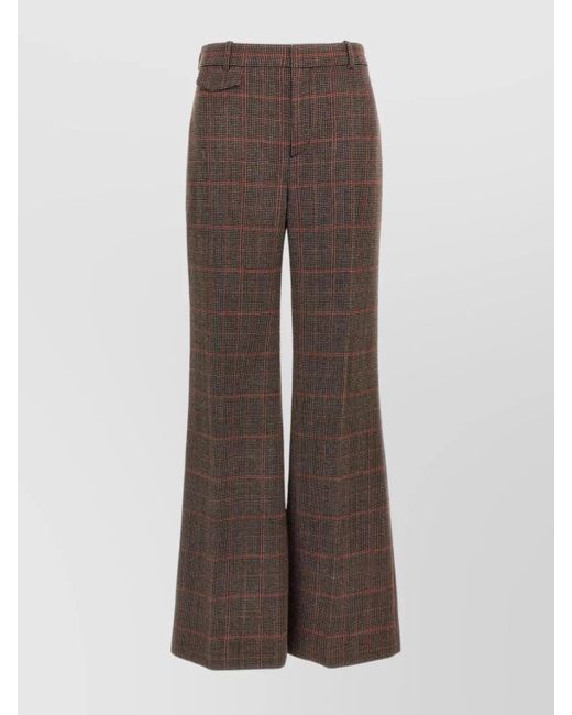 Chloé Brown Flared Leg Wool Check Trousers