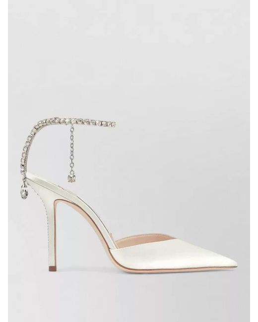 Jimmy Choo Natural Saeda Crystal Chain Satin Pumps 100Mm