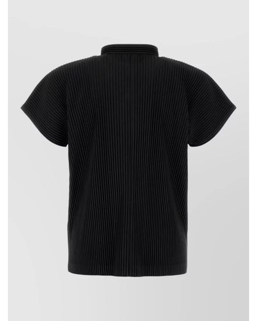 Homme Plissé Issey Miyake Black Polyester Shirt Button Detailing Ribbed Short Sleeves for men