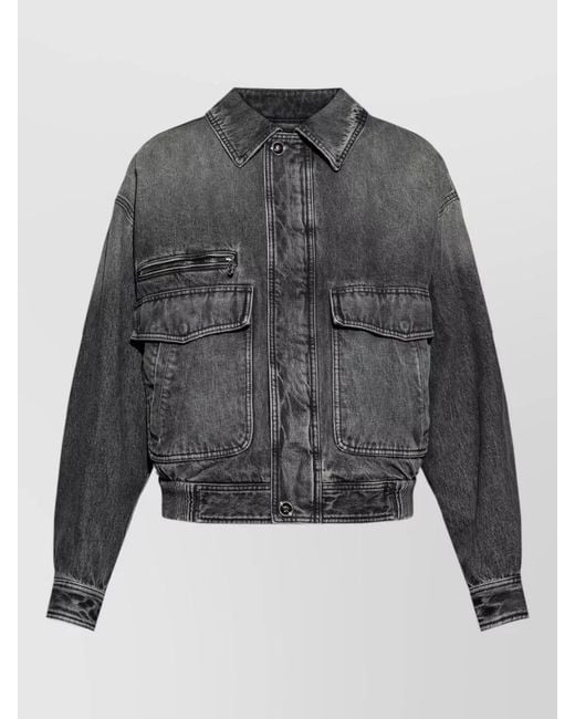 Versace Gray Silk Nylon Blend Jacket Pointed Collar for men