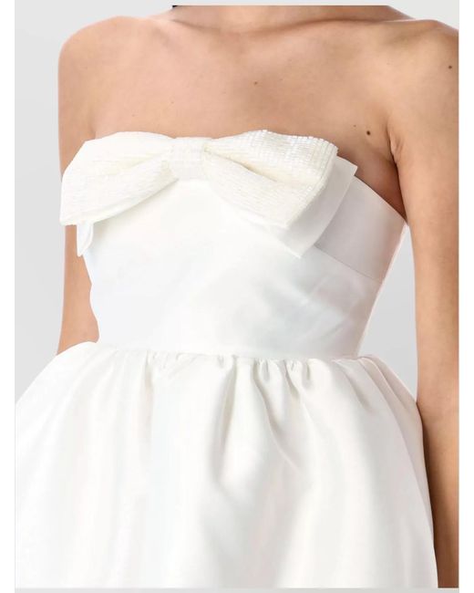 Self-Portrait White Bow Embellished Strapless Mini Dress