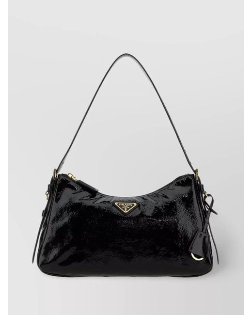 Prada Black Glossy Medium Aimée Shoulder Bag