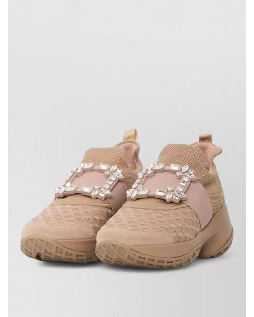 Roger Vivier Natural Viv Run Sneakers Mesh Buckle Crystals