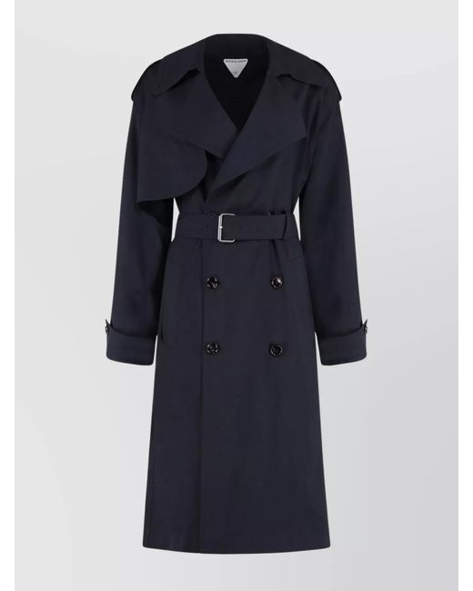 Bottega Veneta Blue Belted Double-Breasted Wool Trench Coat