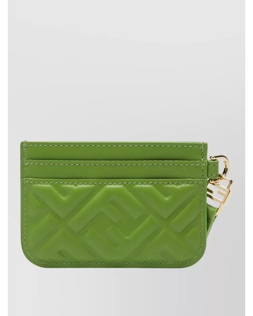 Fendi Green Embossed Pattern Wallet Tone Hardware Keyring