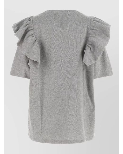 Miu Miu Gray Crew Neck Mini Dress Ruffle Detail