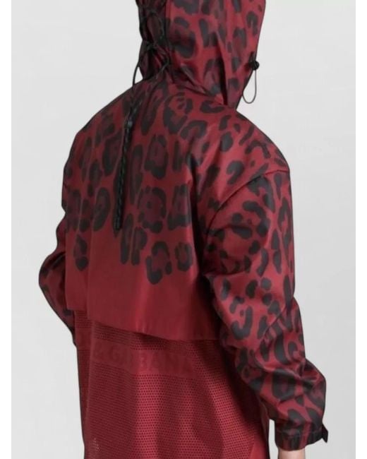 Dolce & Gabbana Red Leopard Hooded Rain Coat Jacket for men