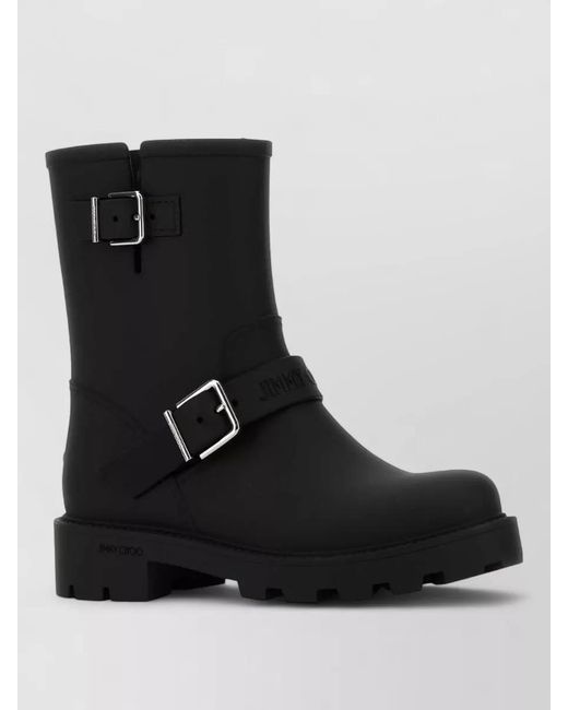 Jimmy Choo Black Buckle-Strap Biker Boots