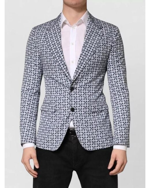 Dolce & Gabbana Blue Cotton Patterned Single Breasted Blazer Jacket for men