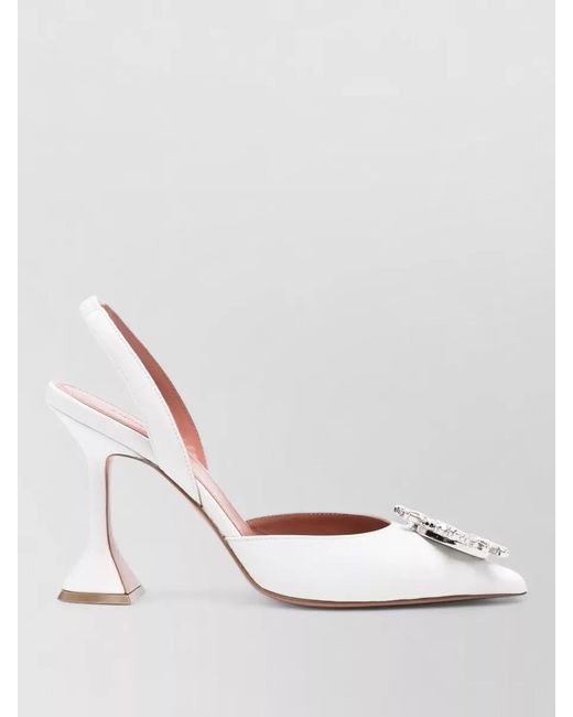 AMINA MUADDI Pink Leather Crystal-Embellished Slingback Pumps