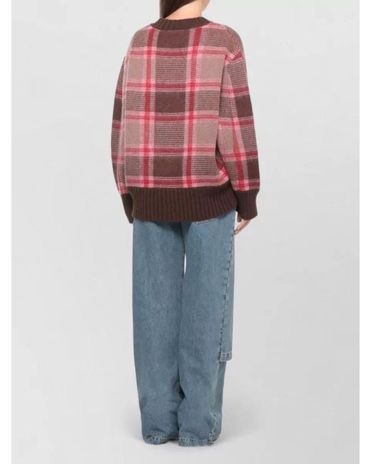 The Attico Red Check Crew Neck Cropped Jersey Top