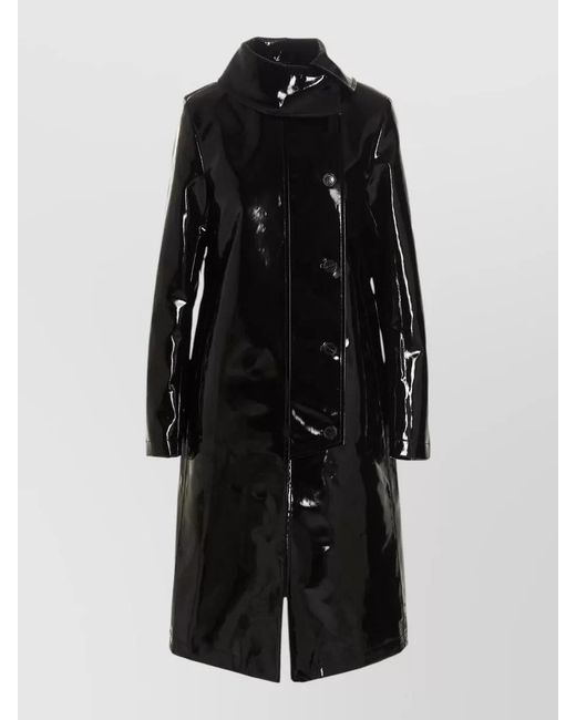 Raf Simons Black Vinyl Trench Coat High Collar Long Sleeves
